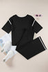 Contrast Trim Textured Knit Half Sleeve Drop Shoulder Drawstring Waist Wide Leg Two Piece Pant Set